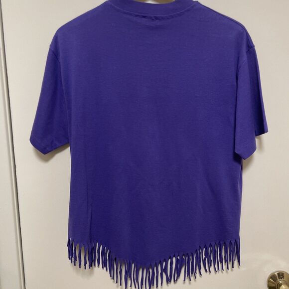 Vintage Handmade Southwest Tassel Beaded Top Purple Cowgirl Single Stitch USA L - Picture 6 of 6